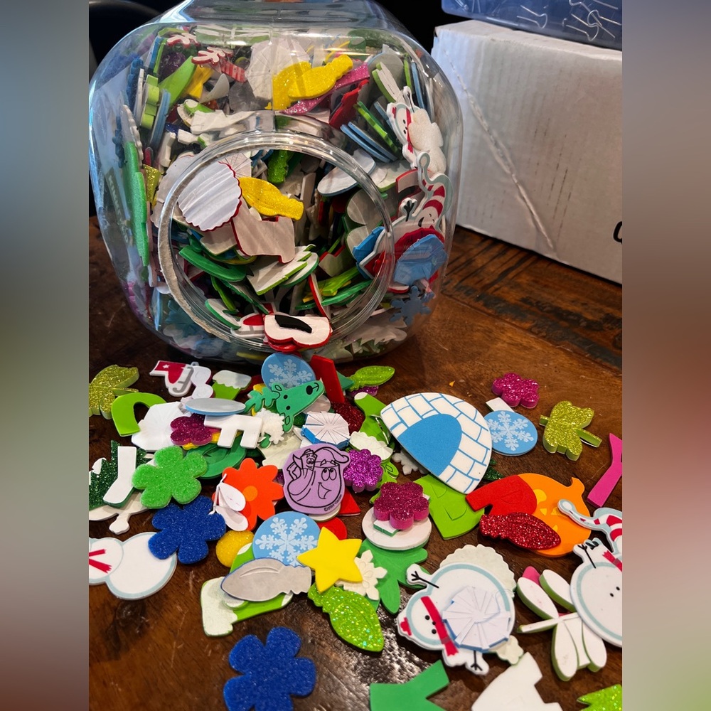 Colorful Foam Stickers Christmas, Halloween, letters, and Flowers/ jar full
